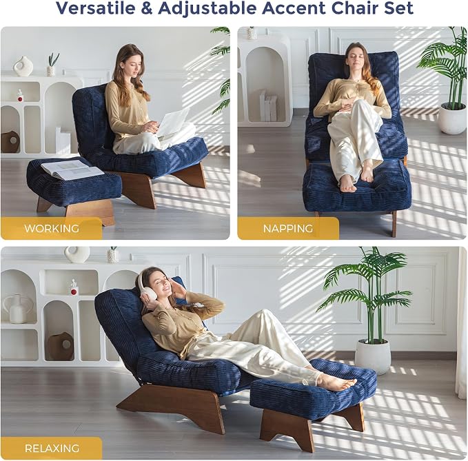 MAXYOYO Accent Chair with Ottoman Adjustable Backrest, Tufted Living Room Chair - Image 3