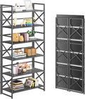 4NM 6 Tiers No Assembly Book Shelves, 61.8" H Folding Bookshelf Bookcase Open by 4NM