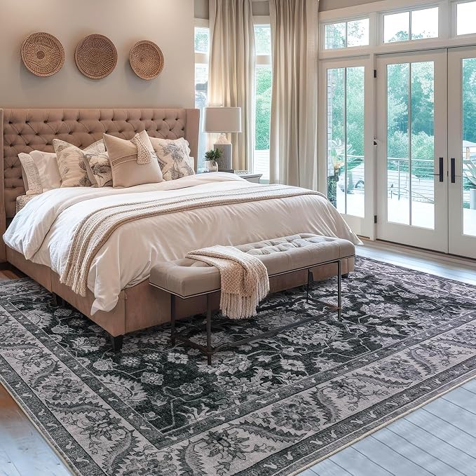 Area Rugs for Living Room, 6x9 Washable Area Rug for Bedroom, Retro Floral - Image 5