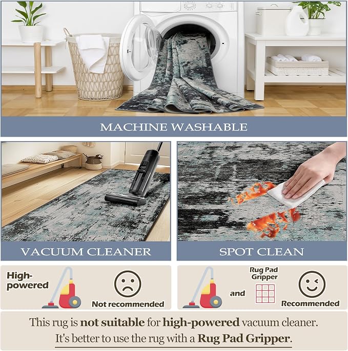 RELEANY Washable Area Rugs 8ft Non-Slip Modern Abstract Soft - Image 5