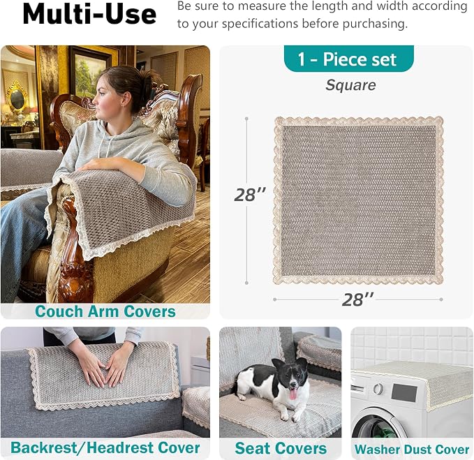 Velvet Couch Arm Cover, Non-Slip Lace Armrest & Backrest Covers, Slipcovers - Image 3