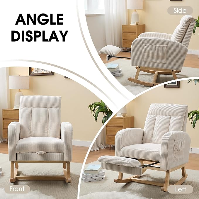 NIOIIKIT Nursery Rocking Chair, Corduroy Upholstered Rocking Chair - Image 8