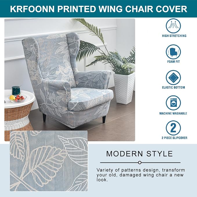KRFOONN Wingback Chair Cover 2 Piece Stretch Wing Chair Covers Spandex - Image 4