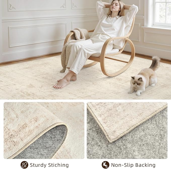 Area Rugs 9x12 Living Room: Vintage Boho Neutral Washable Rug Indoor Soft Large - Image 4