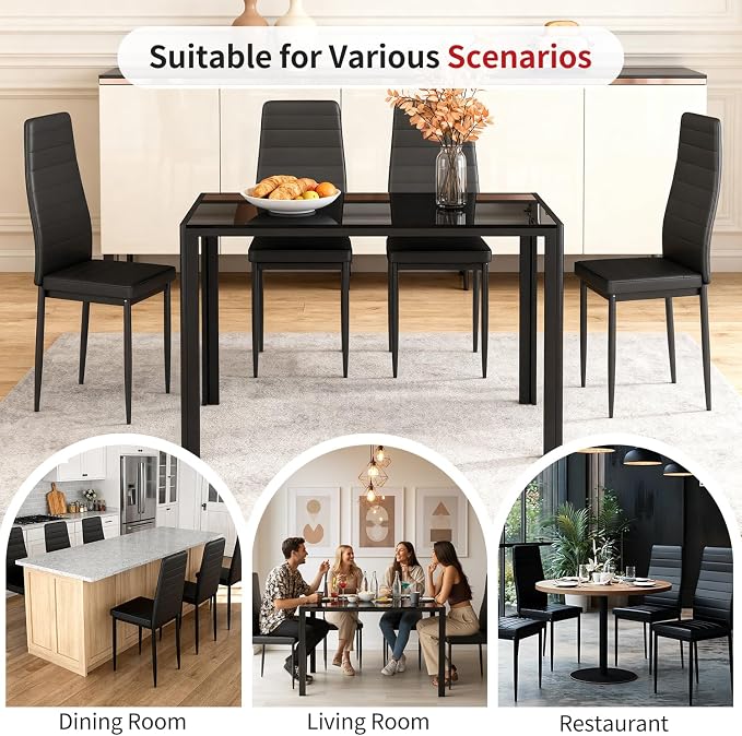 FDW | Dining Chairs Set of 4 | Black | Kitchen Chairs 4 Upholstered Chairs and - Image 7