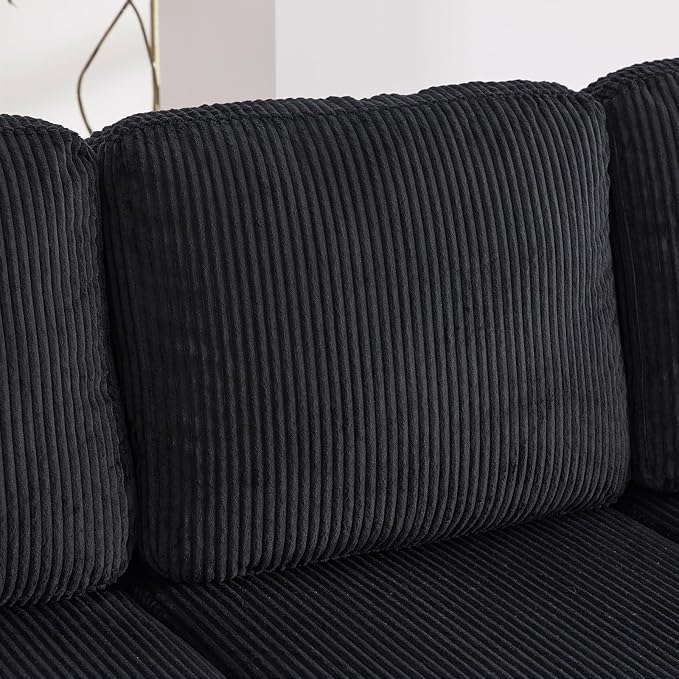 L-Shaped Sectional Sofa with Storage & Movable Ottoman, Corduroy 3 Seater - Image 8