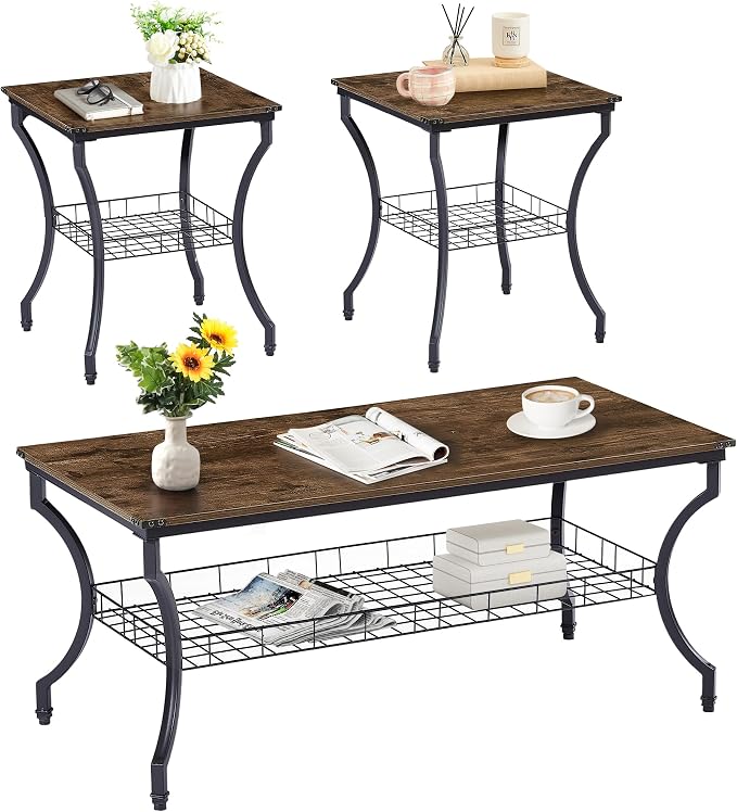 VECELO 3 Pieces Living Room Table Sets, Coffee and End Tables - Image 8