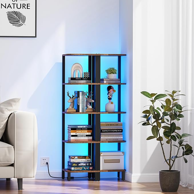 TUTOTAK Corner Shelf with LED Light, 5-Tier Corner Bookshelf - Image 7