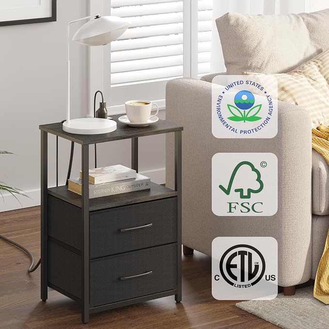 TUTOTAK End Table with Charging Station, Side Table with 2 USB Ports and Outlets - Image 4