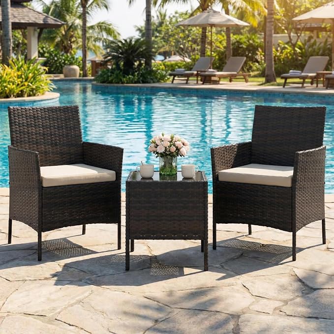 3-Piece Outdoor Furniture Set, PE Rattan Wicker Chairs - Image 7