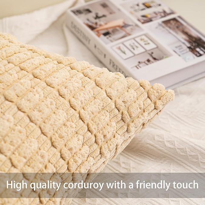 Corduroy Decorative Throw Pillow Covers 14x36 Inch Soft Striped Pillow Covers - Image 2