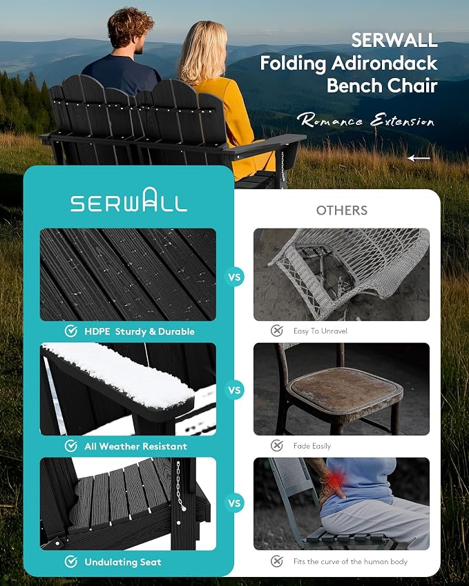 SERWALL 4 Pieces HDPE Patio Adirondack Chair Set, 2 Adirondack Chair - Image 6