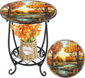 Cinnvoice Outdoor Side Table Round Small Mosaic Patio Accent Indoor End Plant by Cinnvoice