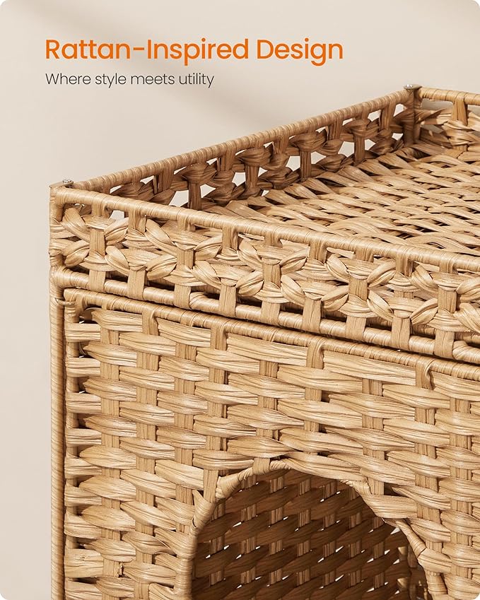 Feandrea Cat Litter Box Enclosure, Handwoven Rattan Hidden Litter Box Furniture - Image 5