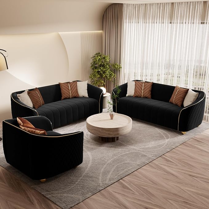 3-Piece Luxury Velvet Sofa Set for Living Room, Elegant Design Couch Set - Image 3