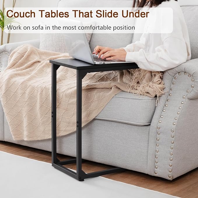 AMHANCIBLE C Shaped Side Table, End Tables Living Room Set of 2, Slide Under - Image 4