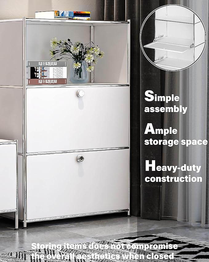 Metal Shelf with 2 Flap Doors, Large Capacity Cabinet, DIY Modern Home - Image 4
