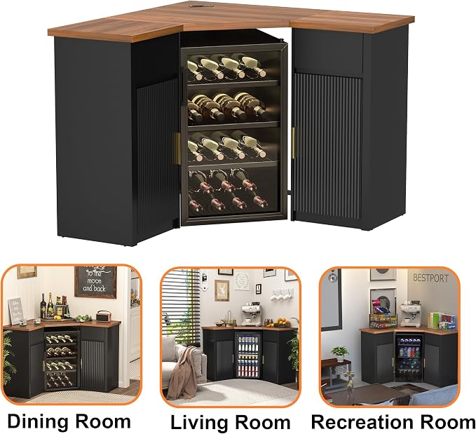 GDLF Corner Bar Cabinet with Fridge Space, Corner Coffee Bar Station with - Image 6