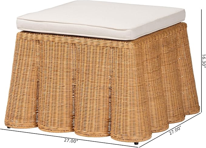 Bali & pari Palm Bohemian Honey Scallop Rattan Ottoman - Image 3