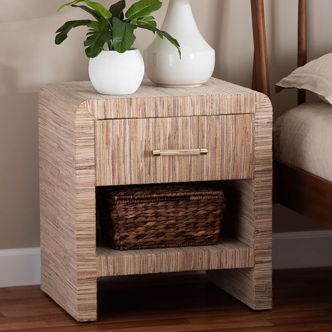Bali & pari Callan Bohemian Woven Natural Grasscloth 1-Drawer Nightstand - Image 2