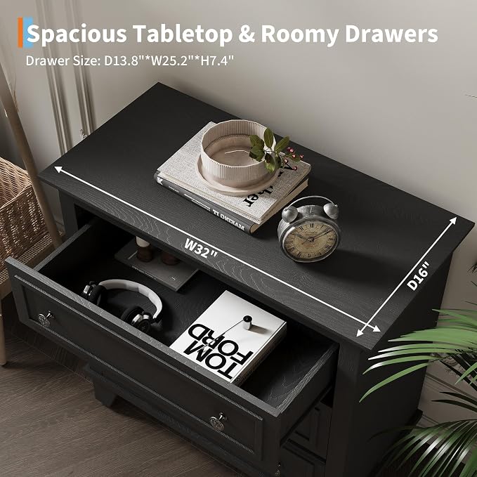IDEALHOUSE 3 Drawer Dresser, Wooden Storage Chest of Drawers - Image 4