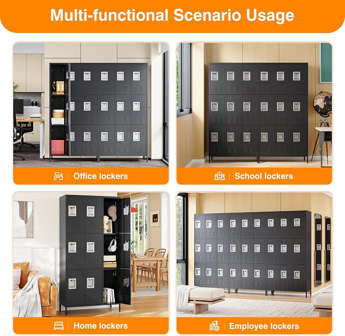 Metal Locker with 9 Doors Employees Locker, Metal Storage Locker with Hooks - Image 8