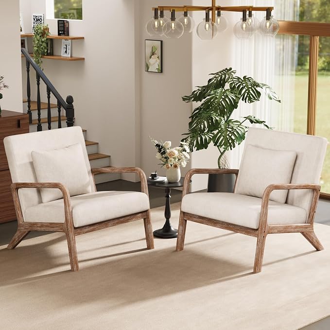 ELUCHANG Modern Accent Chairs Set of 2, Upholstered Reading Arm Chair by ELUCHANG