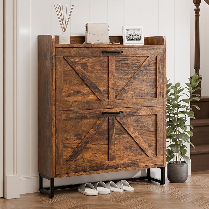MU Shoe Storage Cabinet with 2 Flip Drawers, Freestanding Shoe Rack Cabinet - Image 3