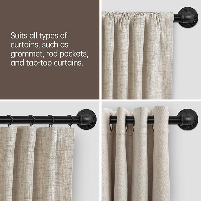 Zeerobee Curtain Rods for Windows 16 to 28, 1 Inch Industrial Wrap Around Black - Image 6