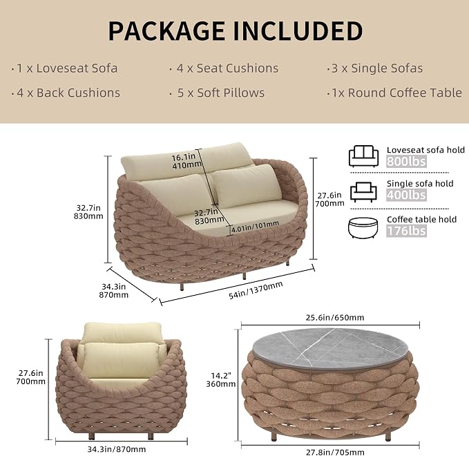 TWT Outdoor Patio Furniture Set-5 Pieces Aluminum Sectional Sofa, Metal Patio - Image 2