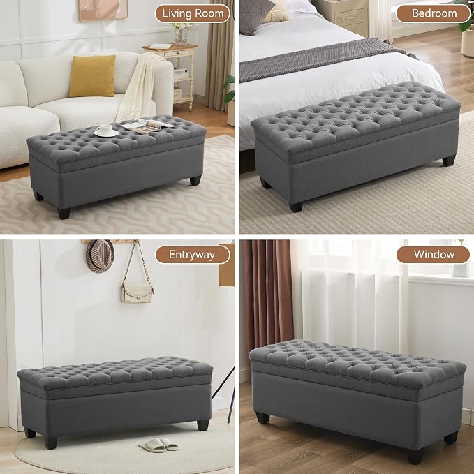 WUTUTUEE 51" Fabric Storage Ottoman Bench, Upholstered Rectangle End of Bed - Image 7