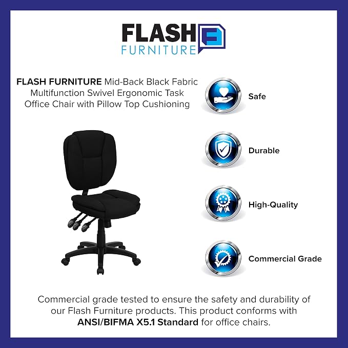 Flash Furniture Caroline Mid-Back Black Fabric Multifunction Swivel Ergonomic - Image 12