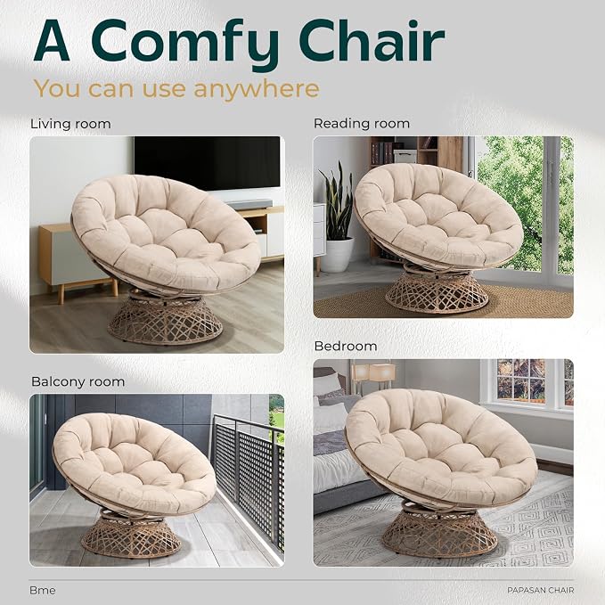 Bme Metal Oversized Swivel Papasan Chair, Living Room Chair - Image 6