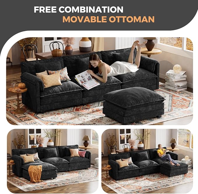 ELUCHANG 150" Modular Sectional Sofa, Comfy Deep Seat Cloud Couch, 6 Seater U - Image 9