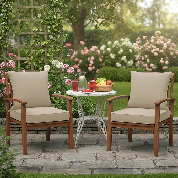 Summsun Outdoor Chair Cushions Set of 2, Waterproof Backrest and Deep Seat - Image 2