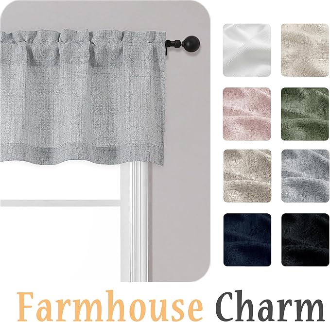 OWENIE Grey Valances for Windows 1 Pcs 20 Inch Length, Light Filtering Textured - Image 8