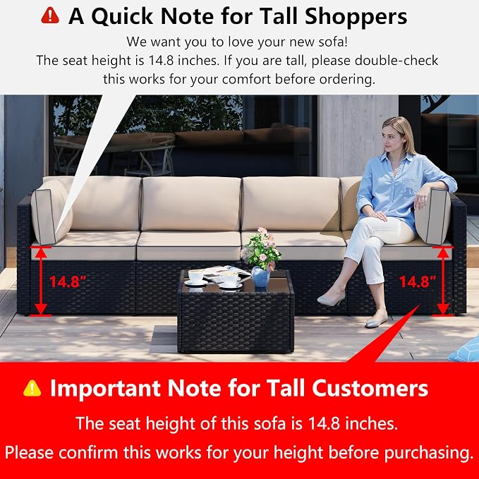 Shintenchi 5 Pieces Outdoor Patio Sectional Sofa Couch, Patio Conversation Sets - Image 2