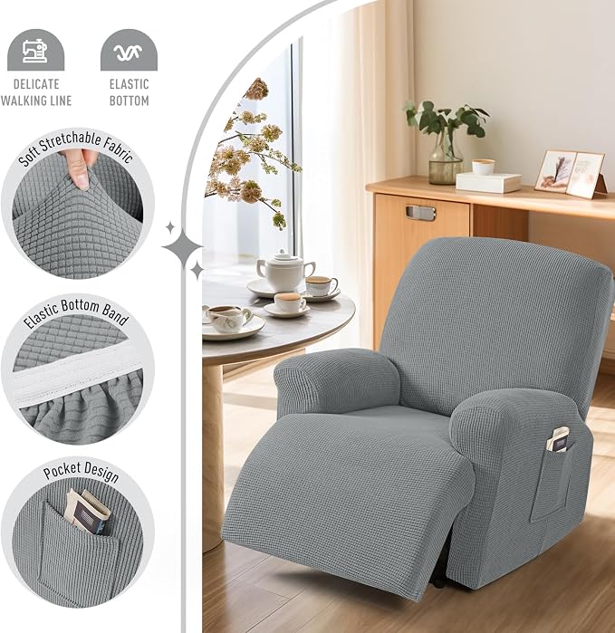 TAOCOCO Recliner Cover 4-Pieces, Recliner Stretch Sofa Slipcover, Recliner - Image 3