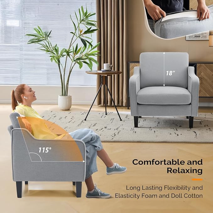 VINGLI Accent Chairs for Living Room, Line Comfy Upholstered Sofa Chair Mid - Image 5