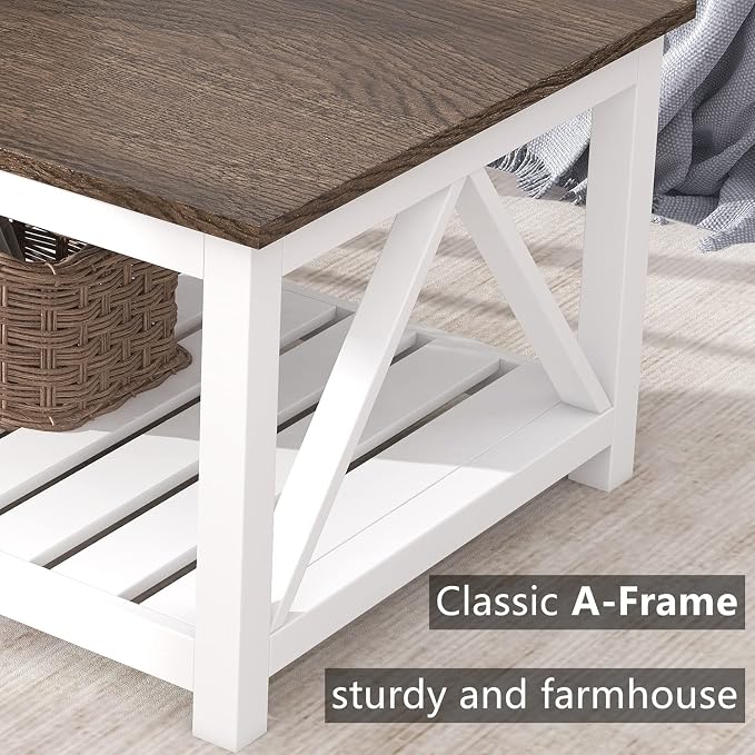 ChooChoo Farmhouse Coffee Table, Rustic Vintage Living Room Table - Image 6
