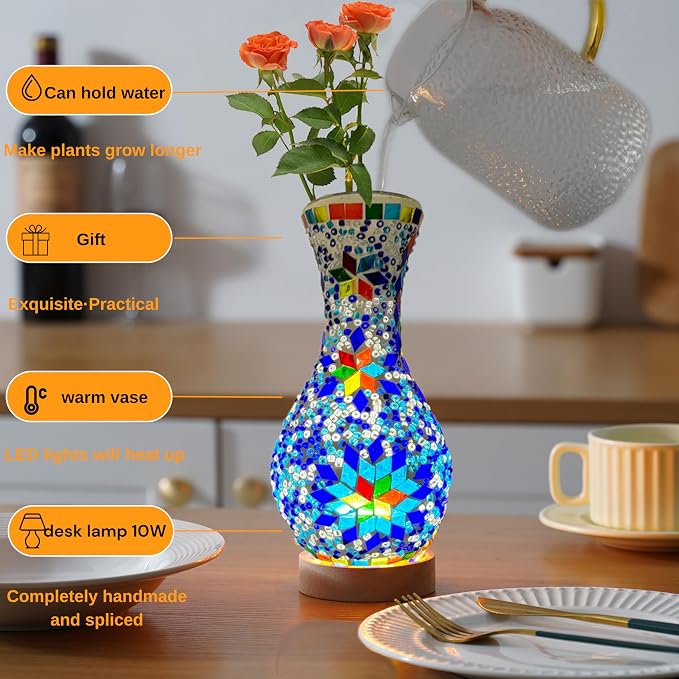 Turkish Moroccan Table Lamp Mosaic Vase Lamp Handmade Glass Vase - Image 2