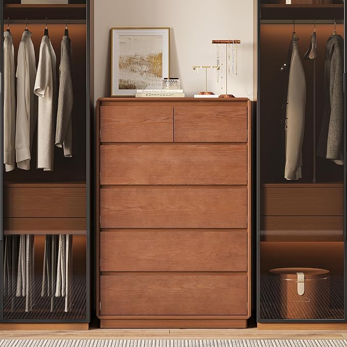 Solid Wood Dresser for Bedroom, Natural Solid Wood 6 Drawer Dresser, 45.3" Tall - Image 5