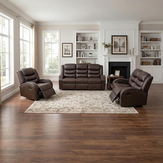 Recliner Sofa Set 3 Piece Living Room Furniture Set Couch Sectional Leather by Unknown