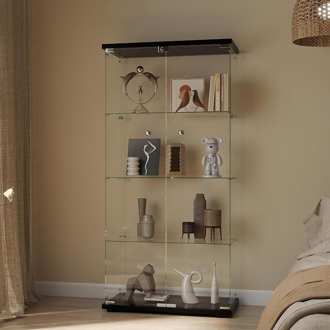 Display Cabinet with Glass Door and Lock, 4-Shelf Curio Cabinets with 5mm - Image 6