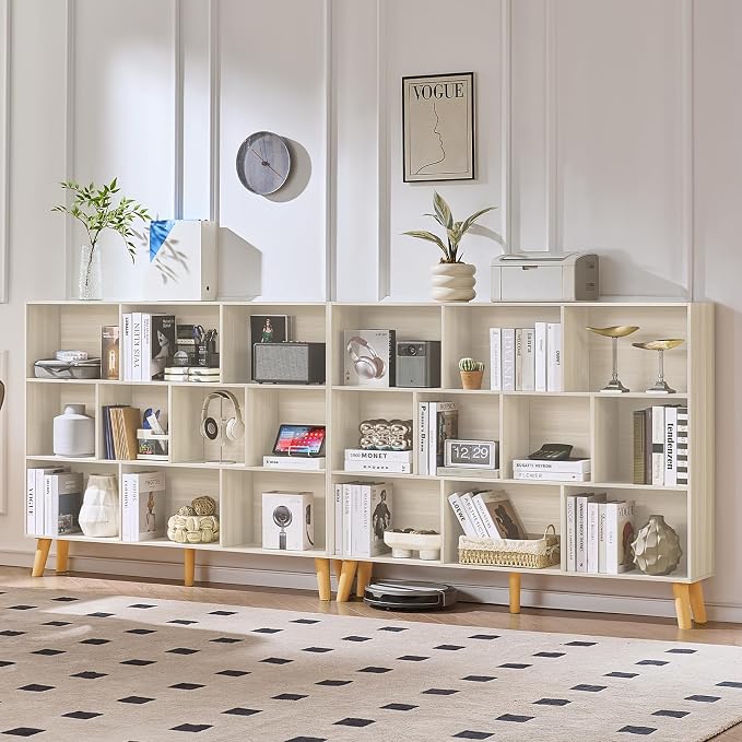 LEYAOYAO 10 Cube Bookshelf, 3 Tier Vintage 55" Wide Bookcase - Image 5