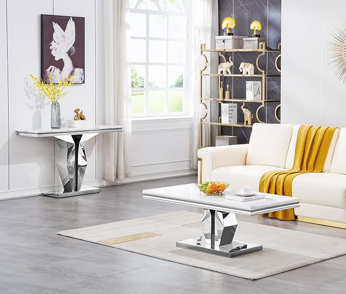 Henf 47" Marble Console Table Modern White Faux Marble Entryway Table - Image 5