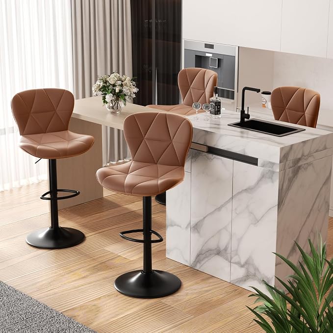 Nalupatio Modern Bar Stools Set of 4, Faux Leather Upholstered Swivel Bar Stools by Nalupatio