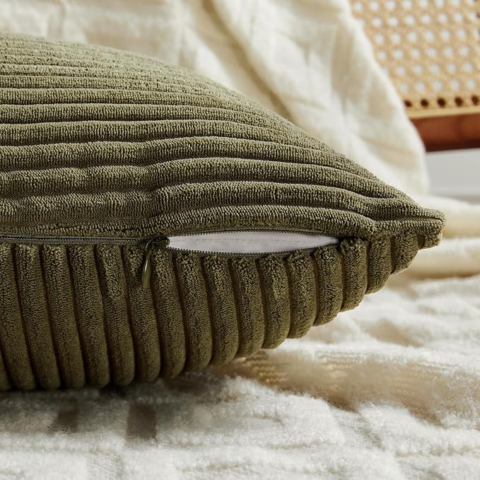 Fancy Homi 2 Packs Olive Green Lumbar Decorative Throw Pillow Covers 16x32 Inch - Image 4