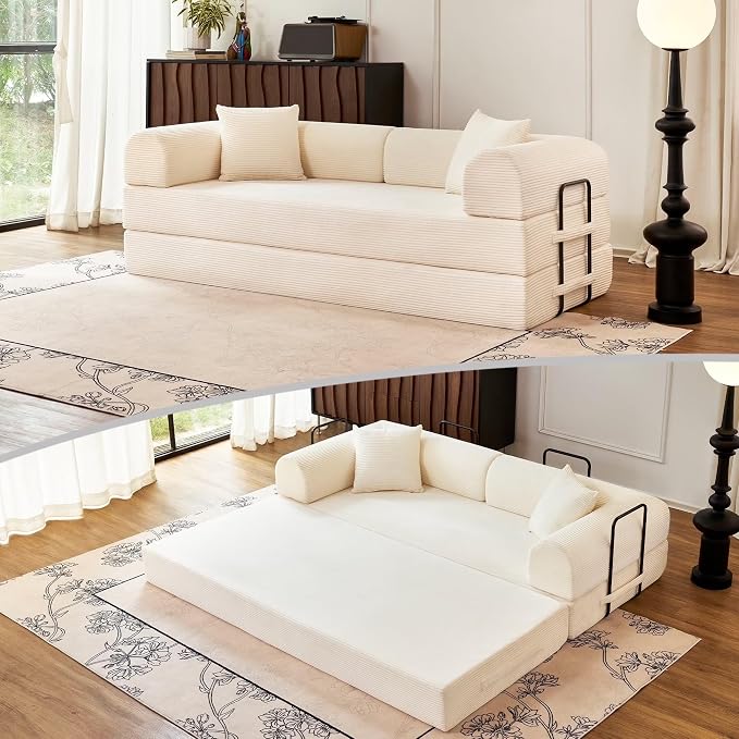 79'' Folding Convertible Sofa, Corduroy Modular Floor Couch by ZQRhome