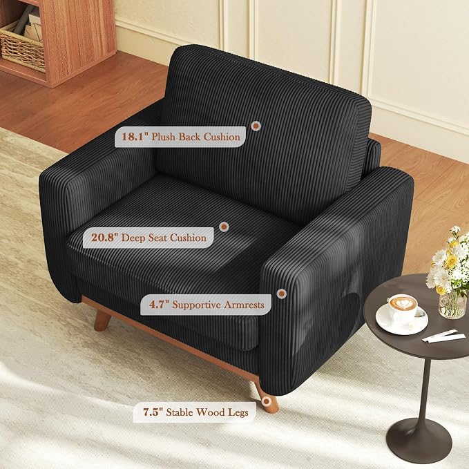 Vesgantti 38.5" Accent Chair Black, Comfy Corduroy Single Sofa Seat - Image 7